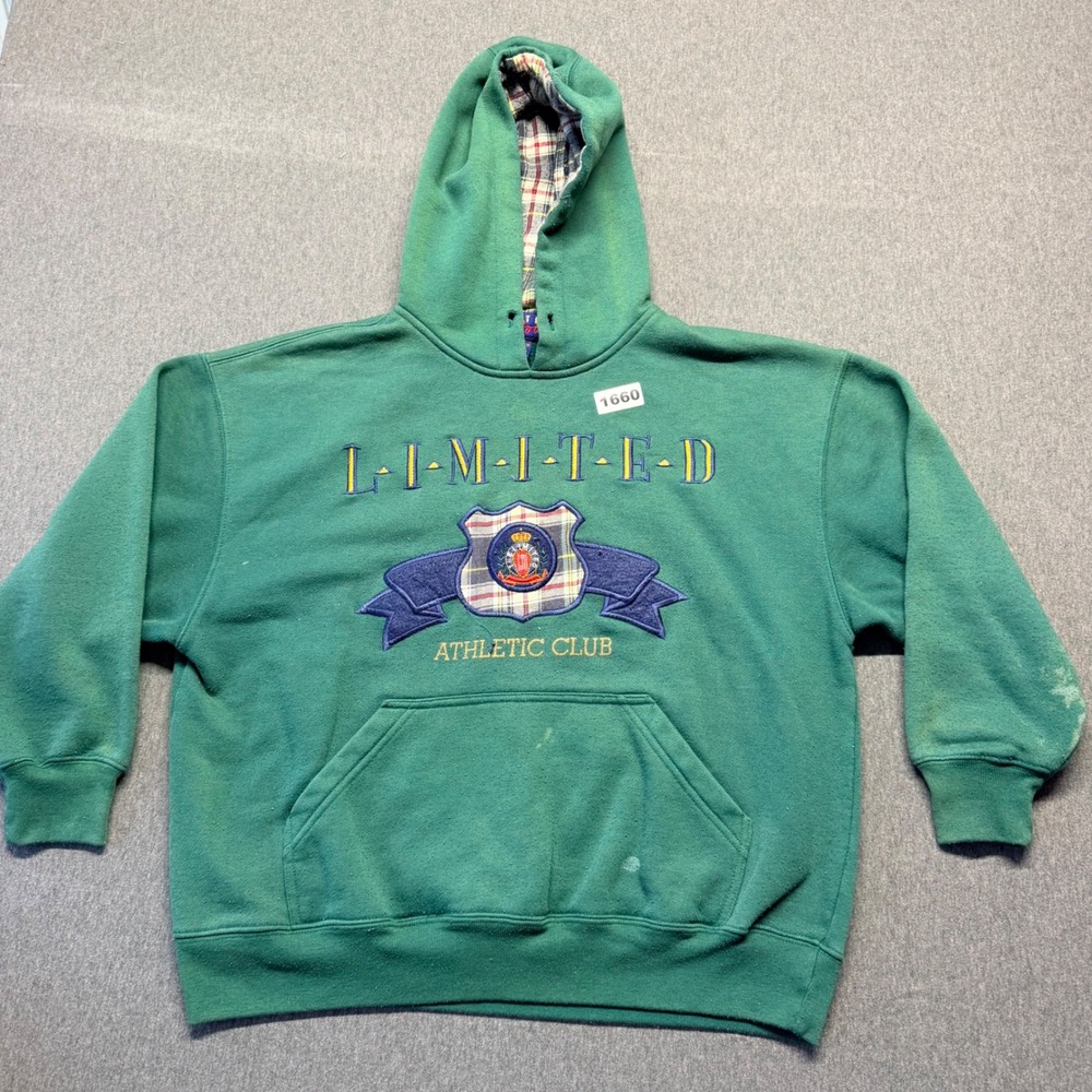 Vintage Limited Too Athletic Club Green Plaid Lined Hoodie Size 10 Thrashed